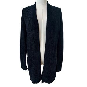 NEW Women's XS OVERSIZED Tight Knit Dark Navy Blue Open Front Soft Cozy Sweater